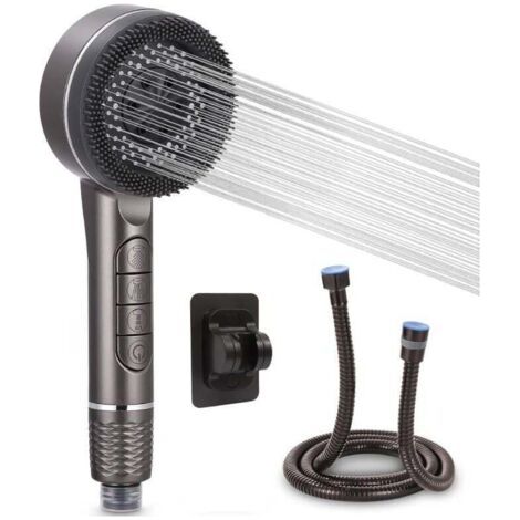 Pommeau de douche avec filtre, pommeau de douche avec flexible en acier inoxydable de 1,5 m, 3 modes de pulvérisation d'eau, pommeau de douche avec support, pommeau de douche haute pression à économie (1/4)