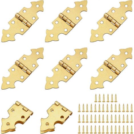 charnières en bois pour boîte, 48 clous, jaune, style vintage européen, rectangulaires. (1/5)