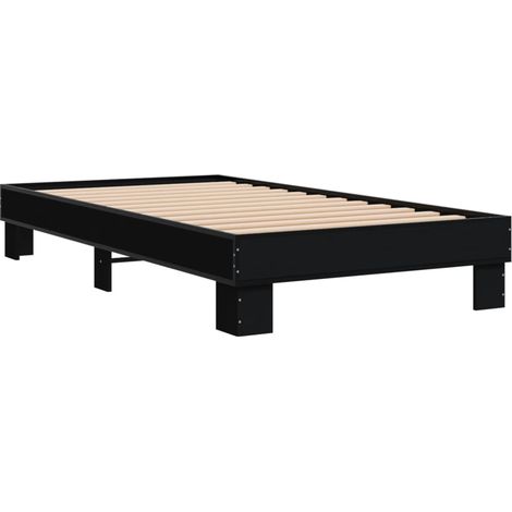 Cadre de lit noir 90x200 bois d'ingénierie et métal (1/5)
