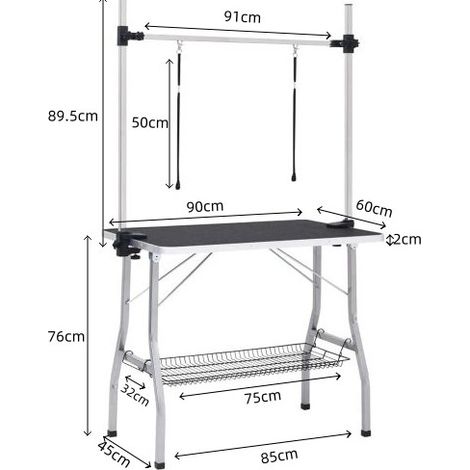 Zusammenklappbarer Tierpflegetisch, geeignet zum Trimmen von Tierhaaren und für den professionellen Heimgebrauch Für Katzen und Hunde Höhenverstellbar. Schwarz 90 x 60 x 76 cm (L x B x H) (1/5)