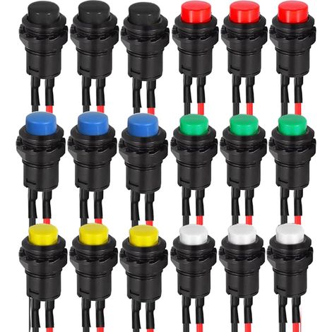 18Pcs 12mm Bouton Poussoir Momentané 12V, Mini Interrupteur Rond SPST On/Off, Pour Arduino, Trompette de Voiture, PC, Lampe de Table, Sonnette de Maison (1/5)