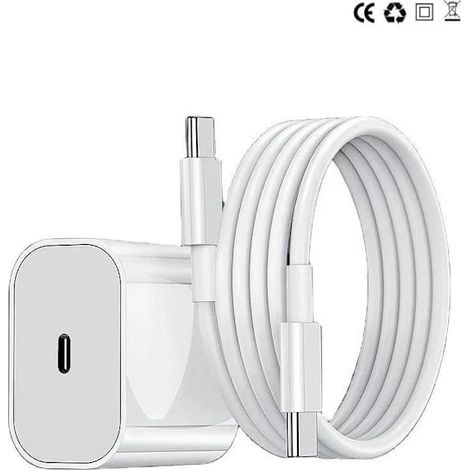 Lot de 4 chargeurs pour iPhone - Chargeur rapide - Adaptateur + câble de 2 m 20 W USB-C Blanc (1/4)