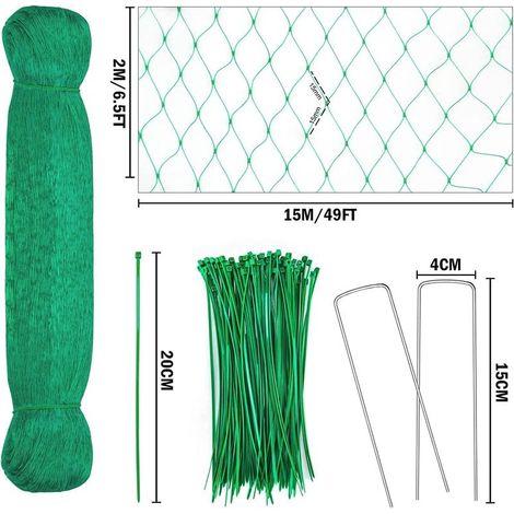 2m x 15m Filet Anti Oiseaux, Kit de Filets pour Jardin avec 50 Attaches Et 10 Piquets, Polyvalent Filet Protection Fraisier, pour Fruits, Graines, Couverture de Bassin, Clôture de Plantes (1/5)