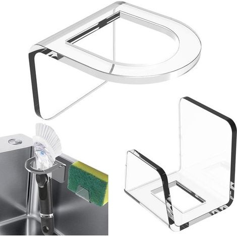 Organizador de fregadero - Estante de cocina - Cepillo de esponja - Acrílico transparente - 20x5x5 cm - Transparente (1/5)