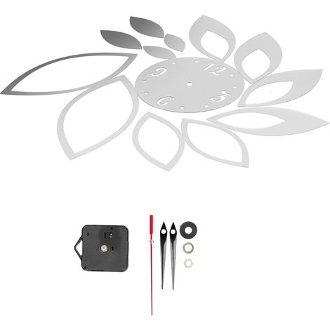 Horloge murale miroir DIY stickers décor moderne fond living room autocollant argenté (1/5)