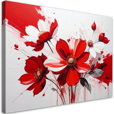 Stampe su Tela, Fiori rossi in una composizione espressiva e moderna. - 100x70 (1/2)