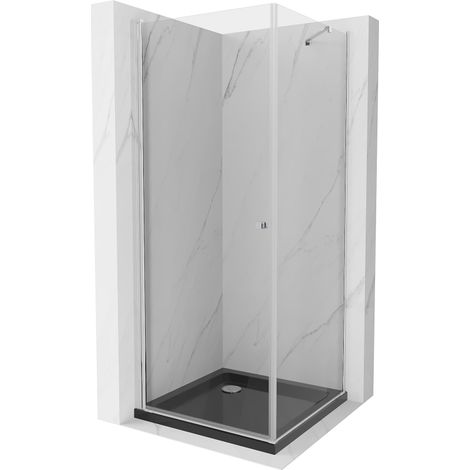 Mexen Pretoria cabine de douche battante 100 x 100 cm, transparent, chrome + receveur Flat, noir - 852-100-100-01-00-4070 (1/5)