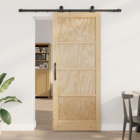 Puerta Corredera Natural y negro 86 x 211 cm