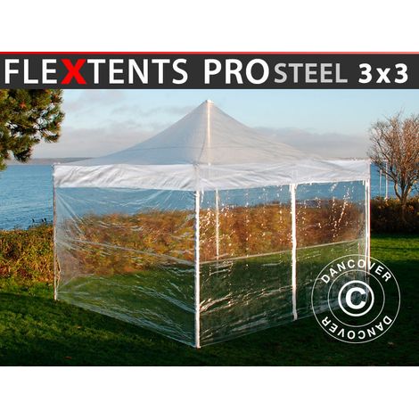 Pop up gazebo FleXtents PRO Steel 3x3 m Clear, incl. 4 sidewalls (1/2)
