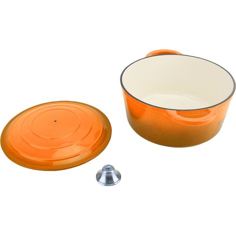 Marmite four fonte émaillée avec couvercle pour gaz et induction, bonne rétention chaleur, orange (1/4)