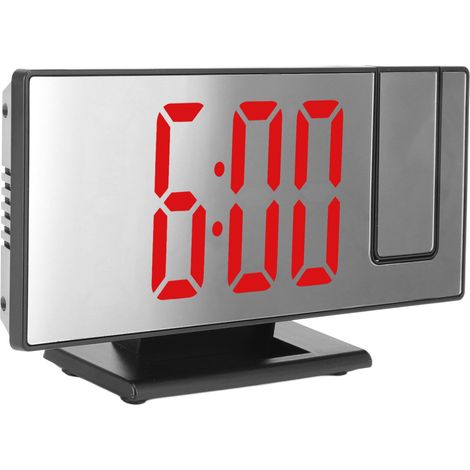 Réveil numérique à projection, chargement USB, luminosité automatique, écran miroir LED, boîtier noir, lumière rouge. Horloge électronique pour chambre. (1/5)