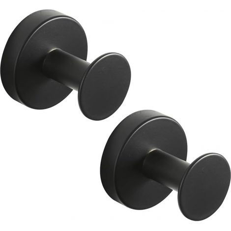 2 patères rondes en inox noir, patères peignoir murales laquées noires, porte-serviettes style moderne (1/5)
