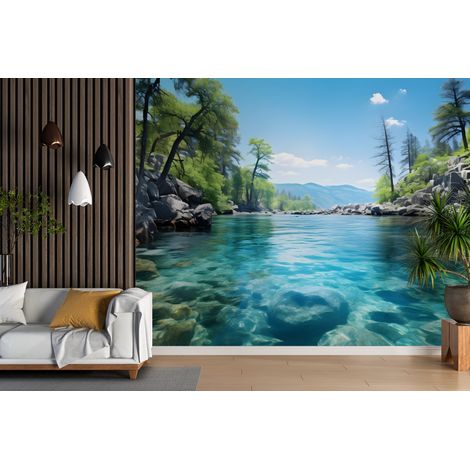 Papier peint cascades piscine naturelle azur - 150 x 250 cm (1/2)