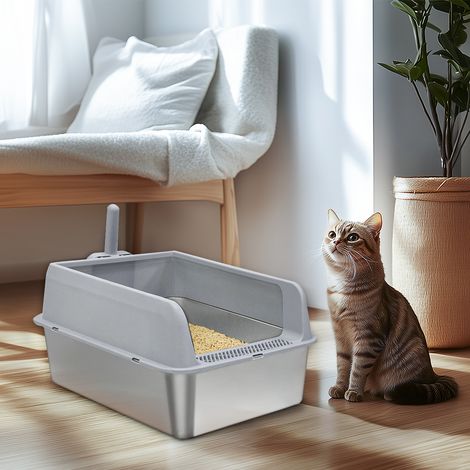 BingoPaw XL Cat Litter Box Deep Anti-Leak Rust-Proof Stainless Steel Litter Pan Non-Stick (1/5)