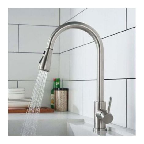 Robinet de Cuisine avec Douchette Extractible Mitigeur Cuisine Brossé en Acier Inox Robinet d'évier pour Cuisine Rotatif à 360° (1/4)