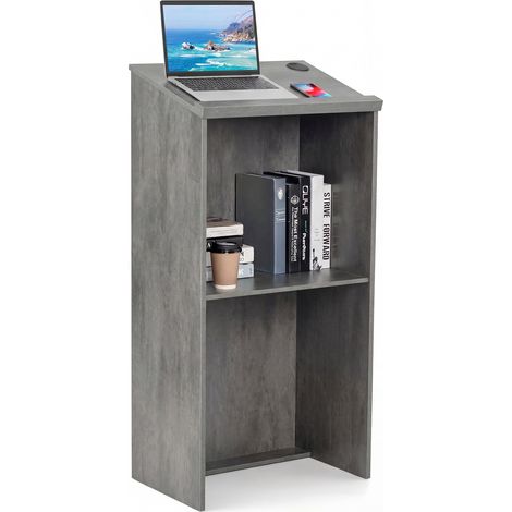 COSTWAY Podium Stand 117cm Hostess Stand for Speakers w/Storage Shelf-Grey (1/5)
