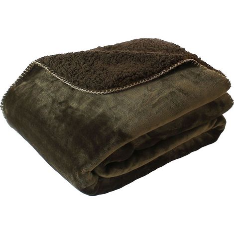 Plaid effet fourrure en flanelle "Sherlock" 300 g/m² 125x150 cm – Finition surjet - 125x150cm - Vert kaki (1/3)