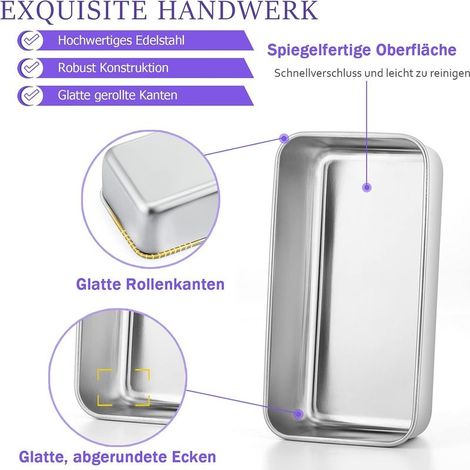 4er-Set rechteckige Edelstahl-Brotformen für Brot, Kuchen und Toast, gesund, leicht zu reinigen und spülmaschinenfest, 22 x 14,5 x 6,5 cm (1/4)