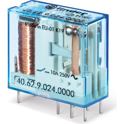 Relais circuit imprimé 2RT 10A 24V DC sensible AgNi FINDER 406270240000PAC