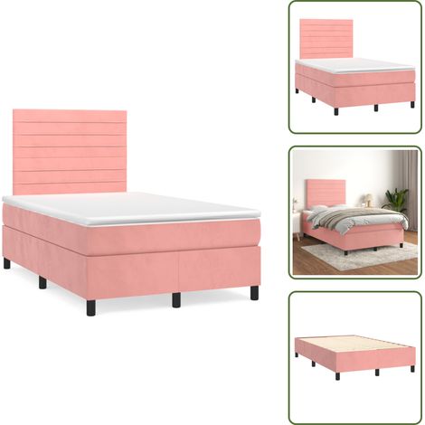 Letto con testiera regolabile - vidaXL Giroletto a Molle con Materasso Rosa 120x190 cm in Velluto - Letto con materasso a molle insacchettate