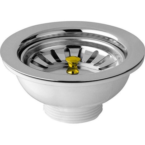 TRADE SHOP - Piletta Basket Per Lavello Cucina Foro Mm 90 Scarico 1.1/2" Con Tappo A Cestello -
