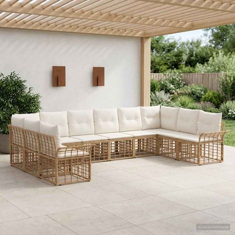 Salon de jardin modulable 10 pièces en poly rotin blanc naturel et crème, 68.4kg - PANGIVO (1/5)