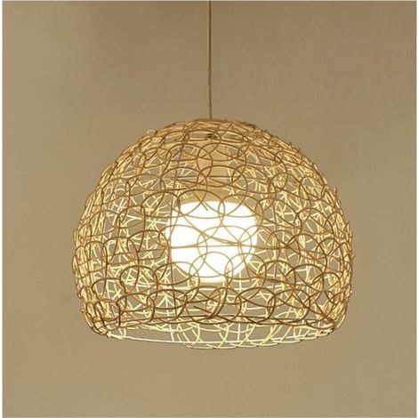 Plafonnier en rotin Suspension sphérique tissée à la main Plafonnier creux en rotin indonésien de style rural lustre de style rural pour bar, café, loft, restaurant, salon, chambre à coucher (1/5)