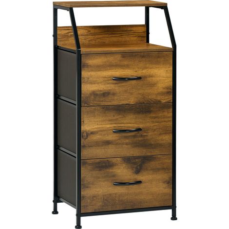 Cómoda estrecha 44 x 29 x 92 cm 3 cajones extraíbles y estante abierto útil estilo industrial contemporáneo de MDF marrón 210002886 (1/5)