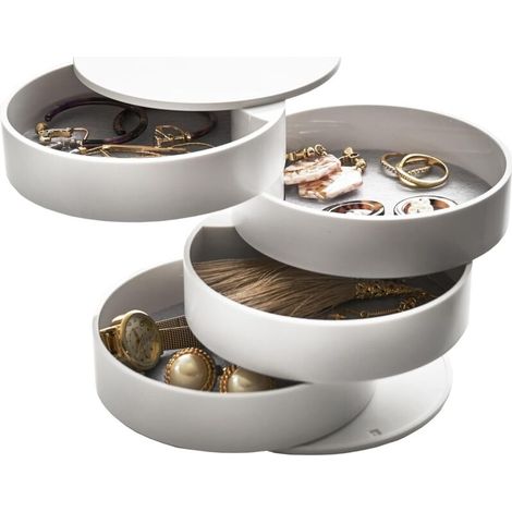 Boîte à Bijoux Style Nordique - Pivotant à 4 Étages, Anti-Poussière, Rangement pour Colliers/Bagues/Boucles d'Oreilles Idéal pour Chambre/Coiffeuse (1/5)
