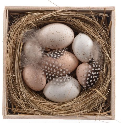 NIDO IN LEGNO CON UOVA 20x20x7.5CM DECORAZIONE PASQUA