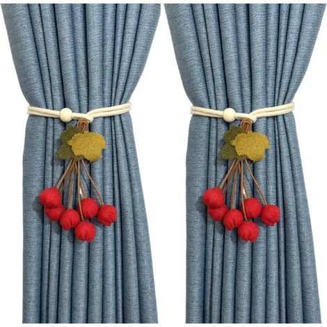 Support de rideau - rideau en aubépine rouge - tringles à rideaux réglables - Tissu à motifs de dessins animés réglables - Décoration mignonne en corde de chanvre - nœuds de rideaux modernes pour ride (1/4)