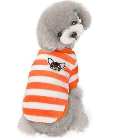 Weiche, warme Fleece-Haustierkleidung, niedlicher Streifenmantel, kleines bis mittelgroßes Hunde- und Katzenhemd, Jacke, Teddy-Teddy-Winteroutfit für Französische Bulldoggen und Chihuahuas, Größe 14 (1/4)