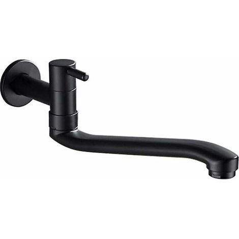 robinets Muraux De Jardin De Piscine De 36cm Balai De Machine Laver De Robinet D'eau Froide Noir Fix Au Mur (1/5)