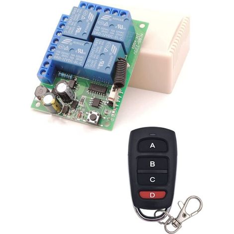VURAHOME - Commutateur de télécommande universel, récepteur de relais RF DC 12V/24V 10A 315Mhz avec 1 émetteur pour moteur, porte de garage, lumière, rideau électrique, interrupteur de bricolage (1/5)