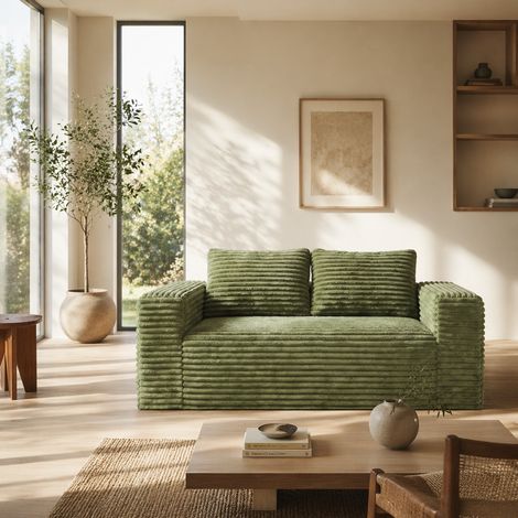 Sofá de dos plazas de pana, espuma de alta densidad, no requiere montaje, ideal para salón y espacios pequeños - verde (1/5)