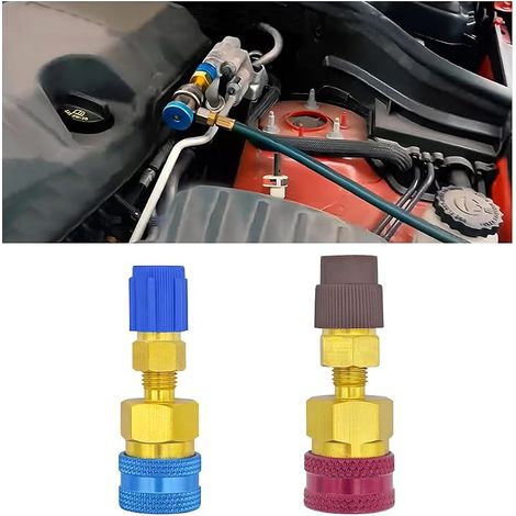 2 Pièces Adaptateurs De Coupleurs Rapides R1234YF, Raccord R1234YF Adaptateur pour Tuyau De Charge AC Connecteur, R1234YF vers R134A Low Side Raccord Rapide, pour Chargeur Climatiseur Voiture (1/5)