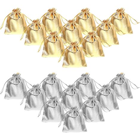 Sachets à Cordon pour Bijoux 40 Pcs 20 Sachets Dorés 9X12 CM en Tissu Léger Réutilisable Petits Paquet de Rangement Polyvalents pour Présents Mariage et Accessoires (1/5)