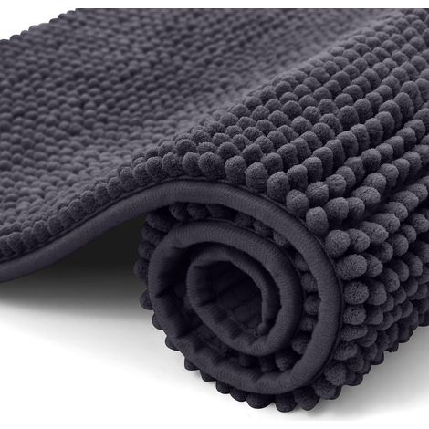 Tapis de bain en chenille antidérapant - Tapis de salle de bain doux - Tapis de bain absorbant - Lavable - Rideau de douche pour salle de bain, 40 x 60 cm, Gris foncé