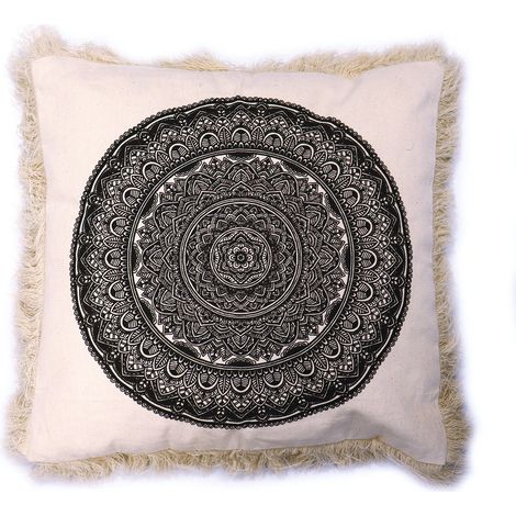 Coussin Mandala Traditionnel - 45x45cm - noir- Vendu par 1 (1/4)