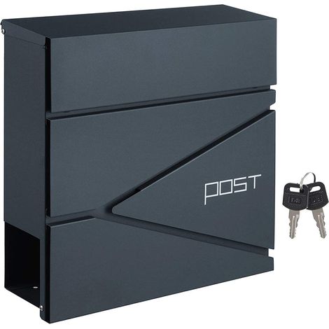 Boîte aux lettres murale avec porte-journaux clés facile à installer design moderne gris anthracite (1/5)