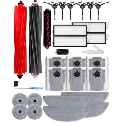 30 Pièces Accessoires Pour Roborock S8 Maxv Ultra/S8 Max Ultra Aspirateur Robot, 2 Brosses Principales, 6 Sacs à Poussièr Charbon Actif, 4+4 Chiffons de Nettoyage, 4 Filtres HEPA, 6 Brosses Latérales