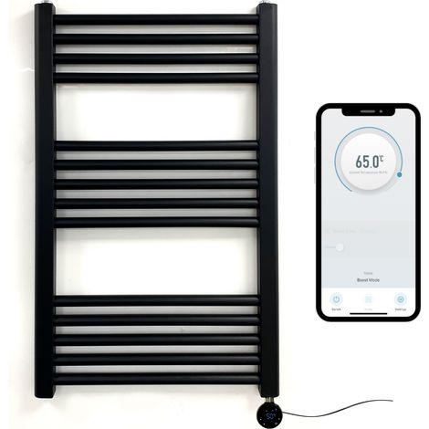 Black Electric Smart WiFi Controlled Heated Towel Rail 300mm W x 800mm H Straight 7 Day Programmable Timer App Compatibility (1/5)