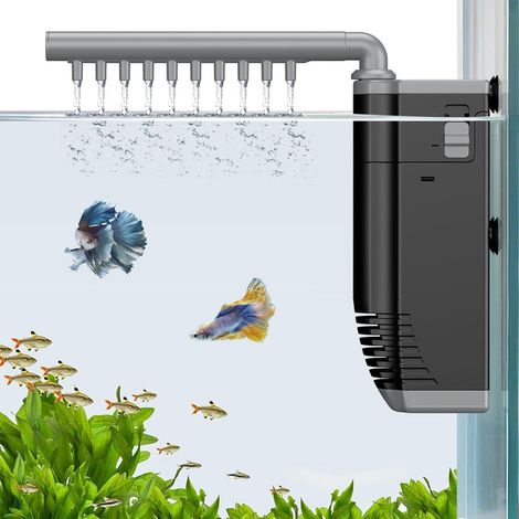 Filtre Interne pour Aquarium 300 L/h, Pompe Submersible Silencieuse avec Barre de Pulvérisation, Débit Réglable pour Aquariums 30-80 Litres