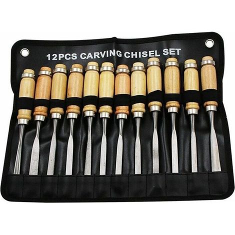 Ahlsen Jeu de Burins à Main en Bois Sculpté, Outil de Gouges pour Menuiserie 12 en 1 (1/5)