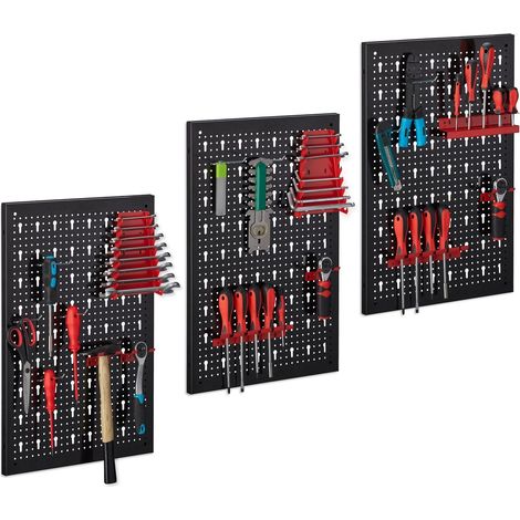 Juego de portaherramientas de 25 piezas - Sistema de pared negro y rojo