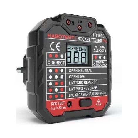 Alovez - Testeur prises/circuits KAIWEETS, teste 7 câblages, affichage tension, test disjoncteur différentiel (48-250V CAT II 300V) (1/3)