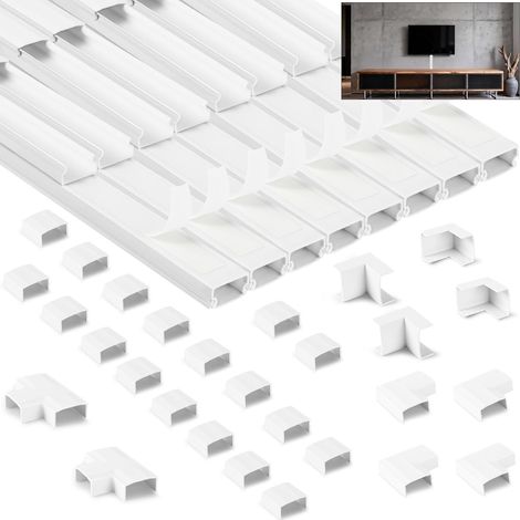Kits de Goulottes, 2.4M Goulotte Passe Cable, Goulotte Electrique  Goulotte Cable Autocollante, Goulotte Passe Cable Mural, Cachez et Protégez Les Câbles Facilement(8 PCS L300mm, B15mm, H10mm) (1/5)
