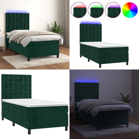 Boxspringbett mit Matratze & LED Dunkelgrün 90x200 cm Samt - Boxspringbett - Doppelbett - Samtbett - Samt - Luxusbettwäsche - Home & Living (1/5)