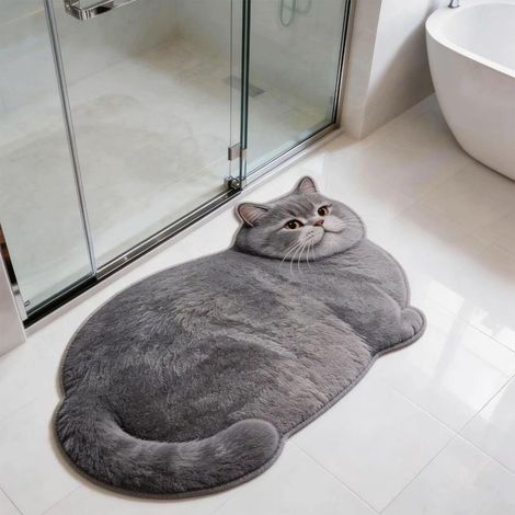 Tapis de bain en terre de diatomée 40x60 cm – ultra absorbant, antidérapant, séchage instantané, motif chat, écologique et facile à entretenir pour salle de bain et cuisine (1/4)