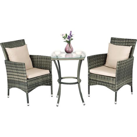 Set da giardino moderno e confortevole: tavolo 50 x 50 x 70 cm e 2 sedie 61 x 62 x 84 cm in polyrattan beige 200013440